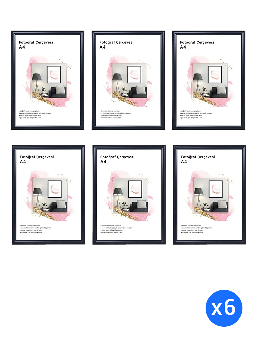 A4 Siyah Poster Çerçeve - Siyah Fotoğraf Çerçevesi Duvar Sertifika Belge Çerçeve 21x30cm 6 Adet - En İyi Fiyatlarla