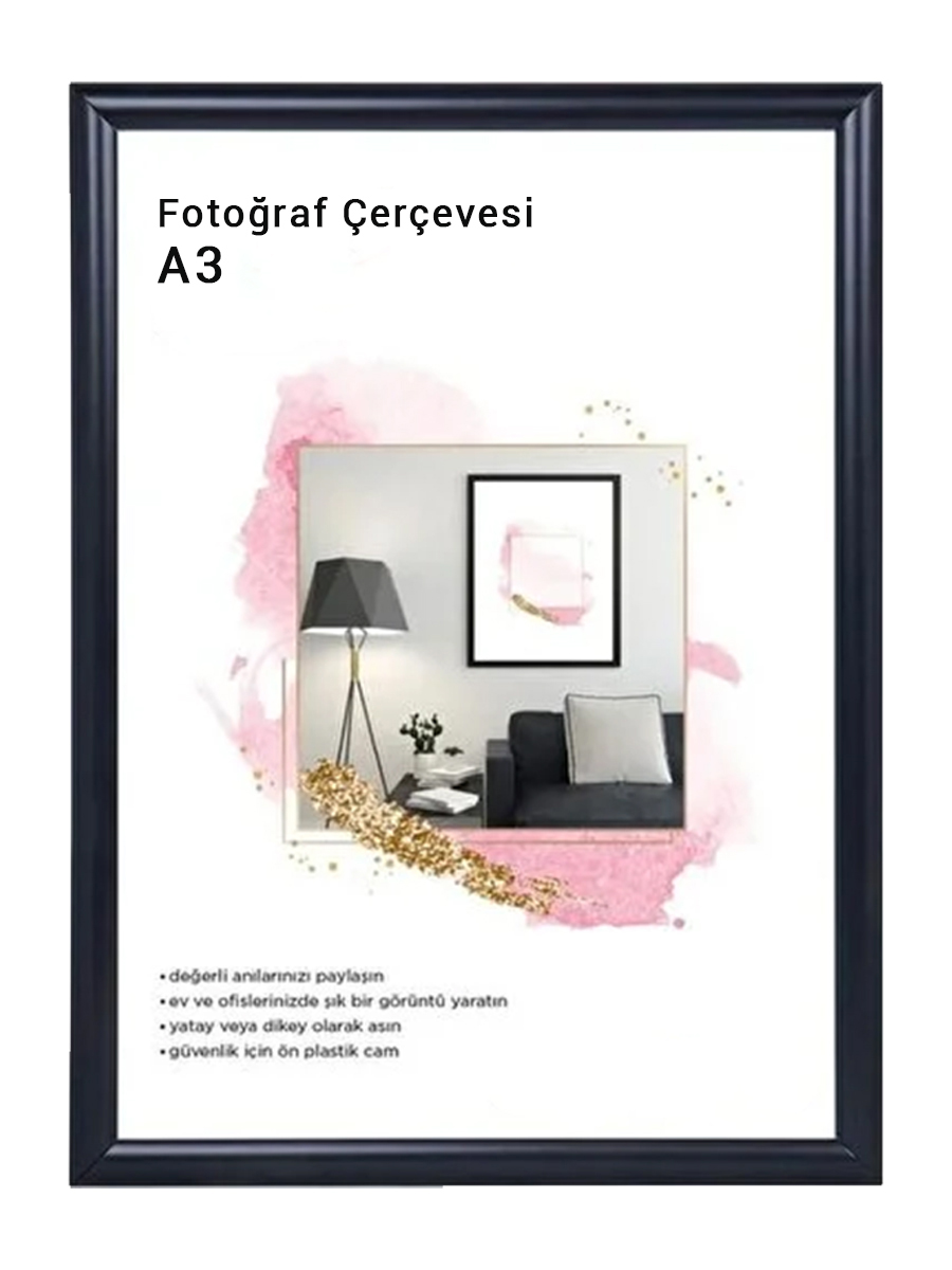 A3 Siyah Poster Çerçeve - Siyah Fotoğraf Çerçevesi Duvar Sertifika Belge Çerçeve 30x42cm 1 Adet - En İyi Fiyatlarla