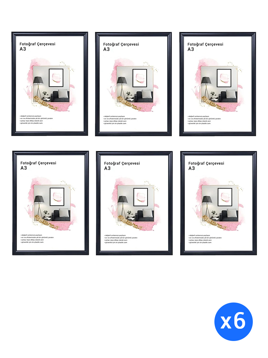 A3 Siyah Poster Çerçeve - Siyah Fotoğraf Çerçevesi Duvar Sertifika Belge Çerçeve 30x42cm 6 Adet - En İyi Fiyatlarla