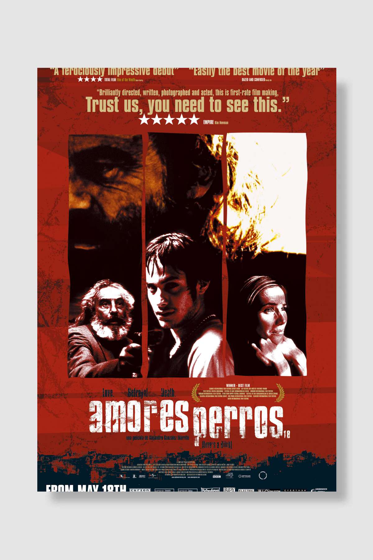 Paramparça Aşklar Köpekler - Amores perros Film Poster Çerçevesiz Yüksek Kalite Film Afiş Duvar Poster