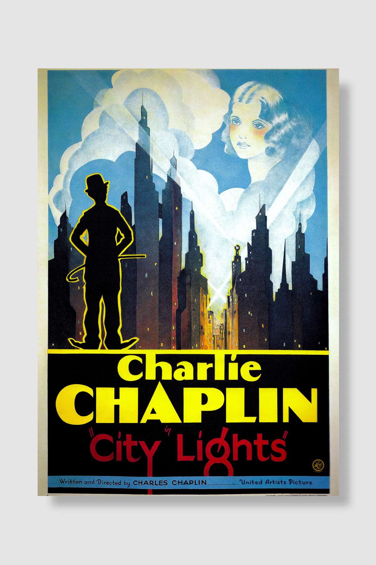 Şehir Işıkları - City Lights Film Poster Çerçevesiz Yüksek Kalite Film Afiş Duvar Poster