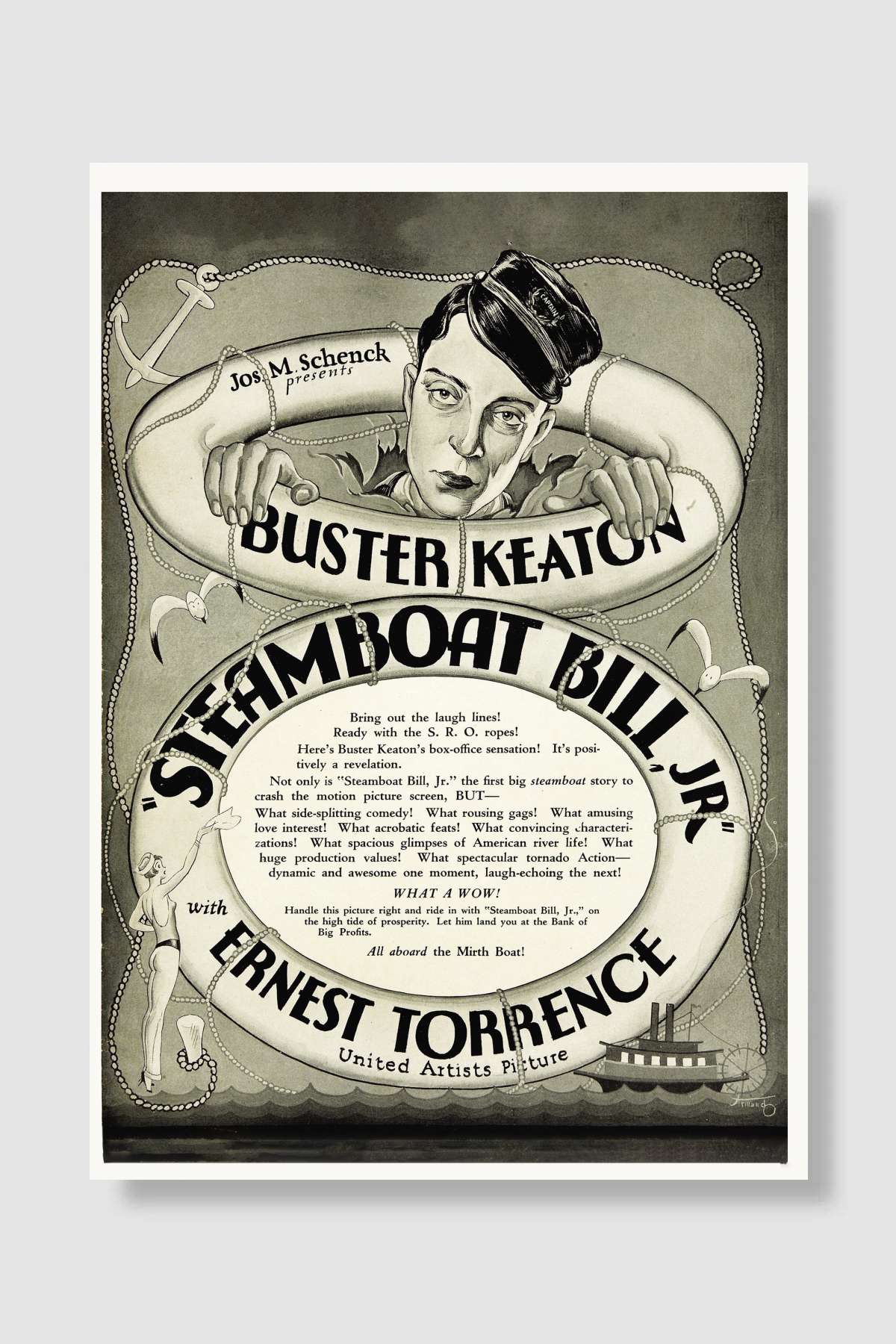 Bill'in Buharlı Gemisi - Steamboat Bill, Jr. Film Poster Çerçevesiz Yüksek Kalite Film Afiş Duvar Poster