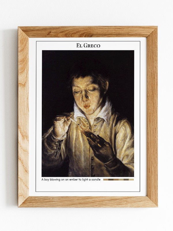 El Greco A boy blowing on an ember to light a candle Poster