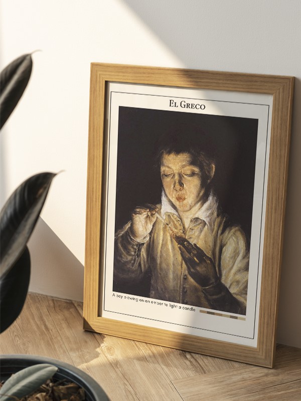 El Greco A boy blowing on an ember to light a candle Poster