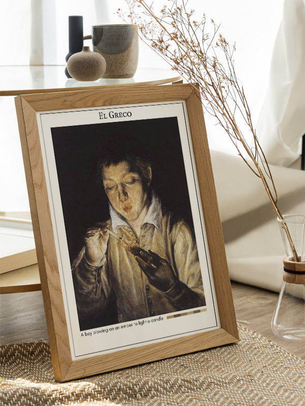 El Greco A boy blowing on an ember to light a candle Poster