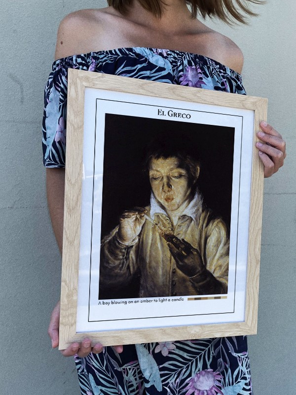 El Greco A boy blowing on an ember to light a candle Poster