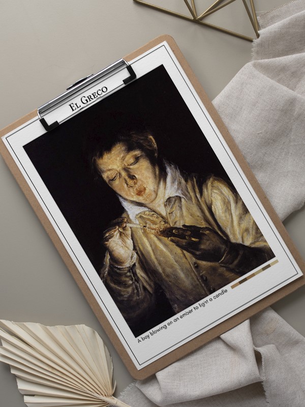 El Greco A boy blowing on an ember to light a candle Poster