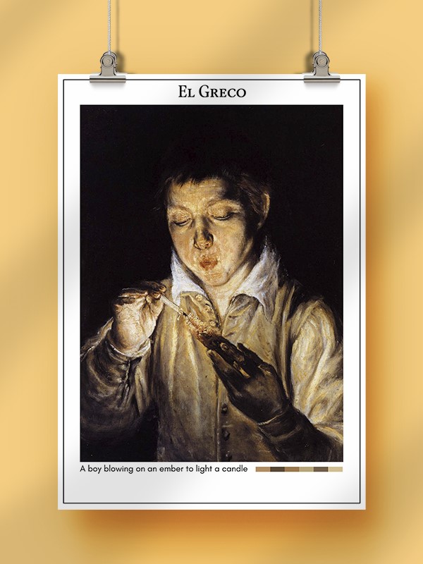 El Greco A boy blowing on an ember to light a candle Poster
