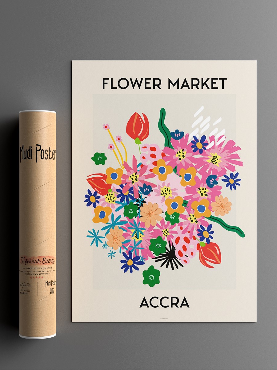 Accara Soyut Çiçek Modern Poster Çerçevesiz Duvar Tablosu Sanatsal Poster