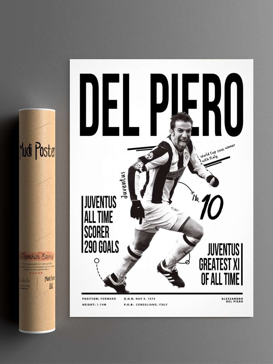 Alessandro Del Piero 10 Futbol Poster Çerçevesiz Yüksek Kalite Futbolcu Duvar Poster