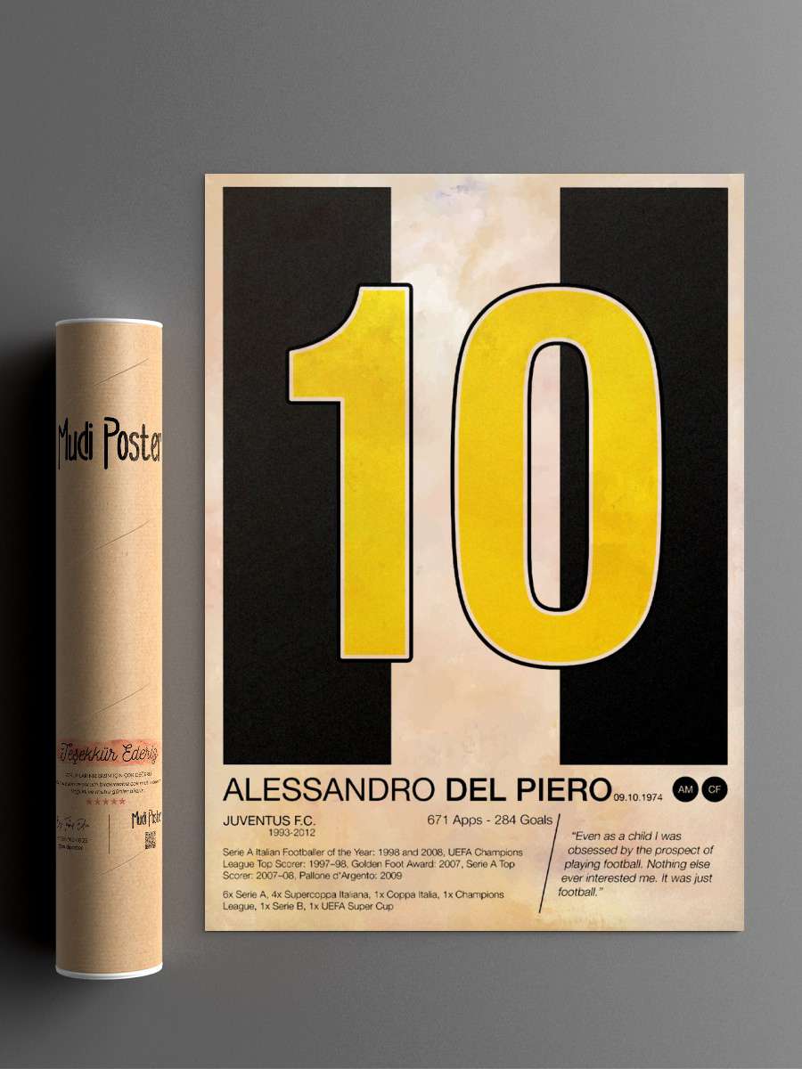 Alessandro Del Piero Futbol Poster Çerçevesiz Yüksek Kalite Futbolcu Duvar Poster