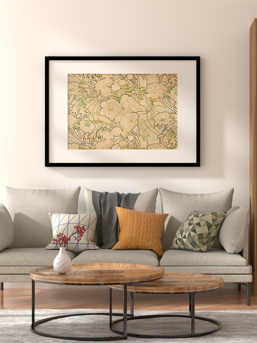 Alphonse Mucha Peonies Tablo Sanatsal Ünlü Ressam Poster Çerçevesiz Yüksek Kalite Poster