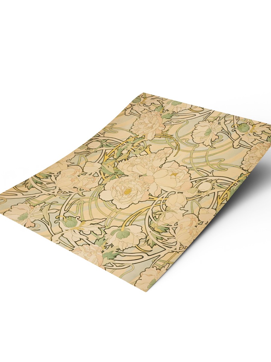 Alphonse Mucha Peonies Tablo Sanatsal Ünlü Ressam Poster Çerçevesiz Yüksek Kalite Poster