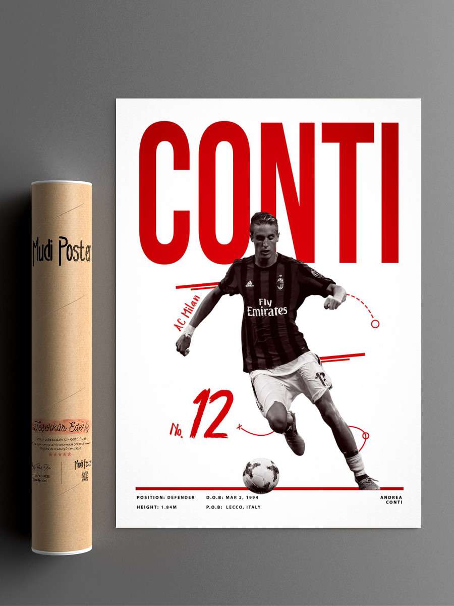 Andrea Conti 12 Player Futbol Poster Çerçevesiz Yüksek Kalite Futbolcu Duvar Poster