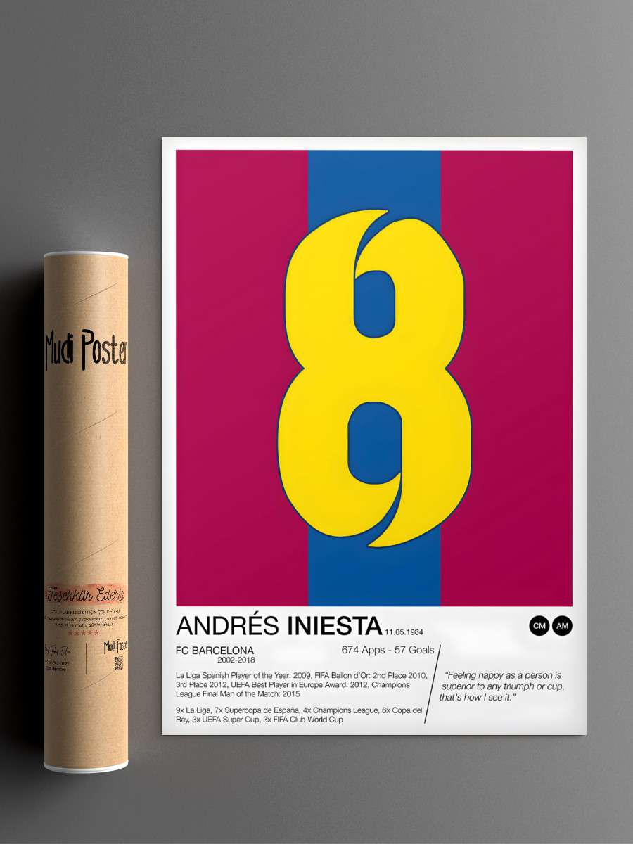 Andres Iniesta Futbol Poster Çerçevesiz Yüksek Kalite Futbolcu Duvar Poster