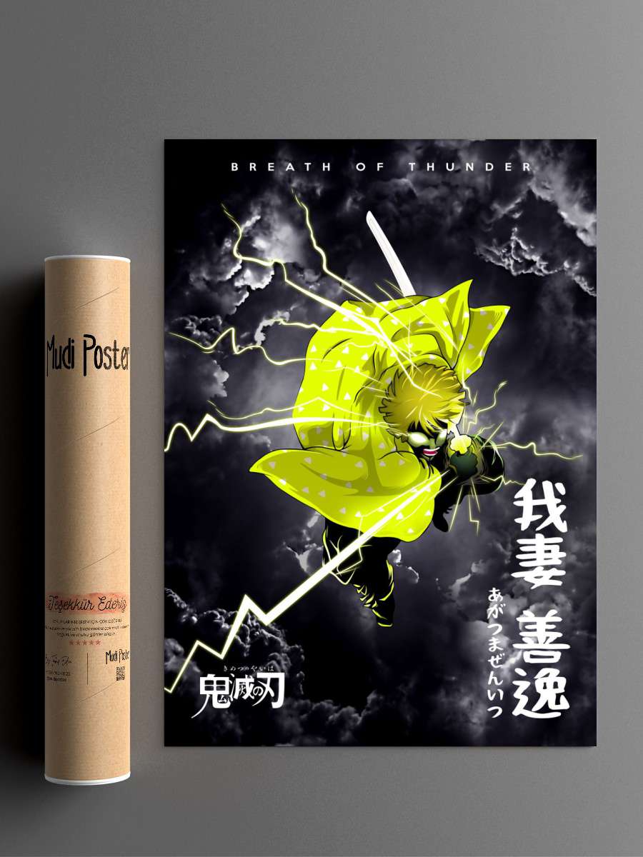 Anime Demon Slayer Zenitsu Anime Poster Çerçevesiz Yüksek Kalite Anime Duvar Poster
