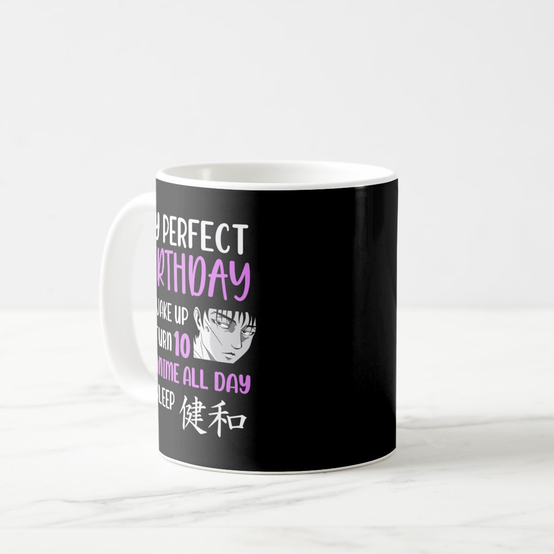 10 Year Old Anime Birthday Party 10th Boy Girl Ten Coffee Mug Anime Kupa Bardak Modern Anime Baskılı Kupa