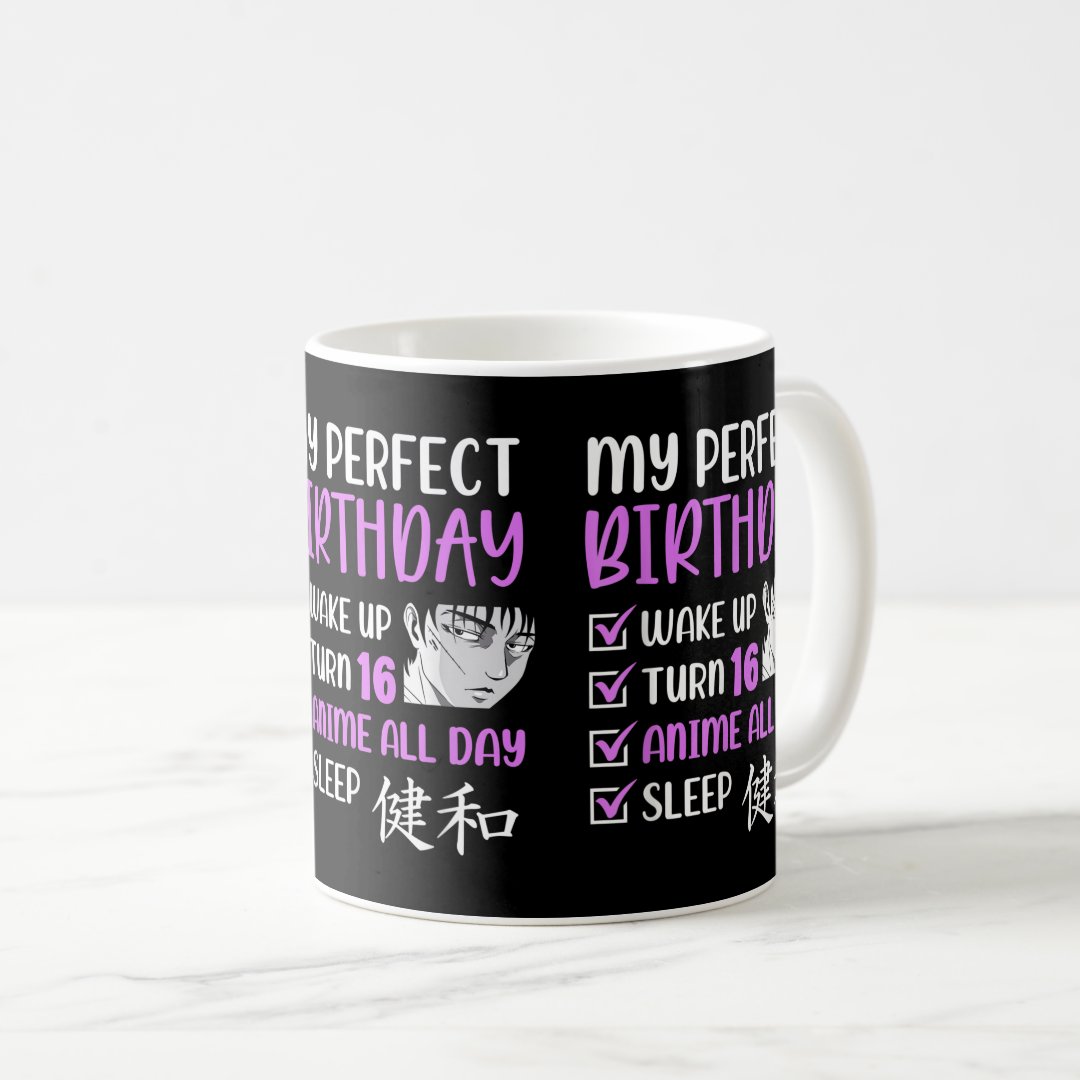 16 Year Old Anime Birthday Party 16th Boy Girl Six Coffee Mug Anime Kupa Bardak Modern Anime Baskılı Kupa