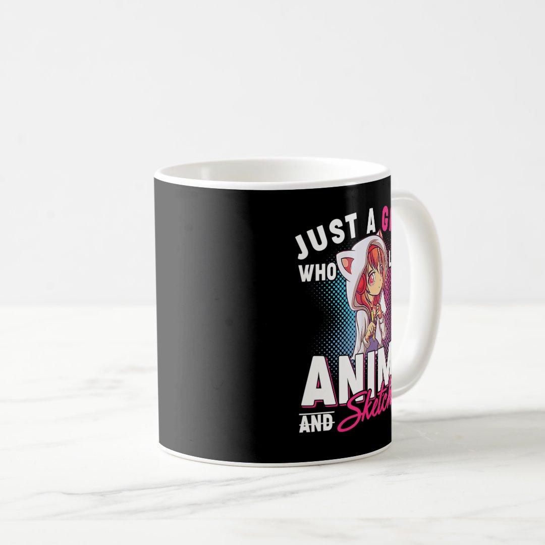 Anime and Sketching Just a Girl Who Loves Anime Me Coffee Mug Anime Kupa Bardak Modern Anime Baskılı Kupa