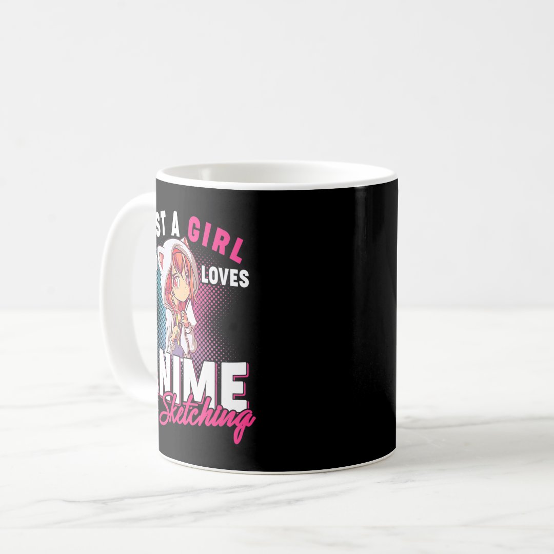 Anime and Sketching Just a Girl Who Loves Anime Me Coffee Mug Anime Kupa Bardak Modern Anime Baskılı Kupa