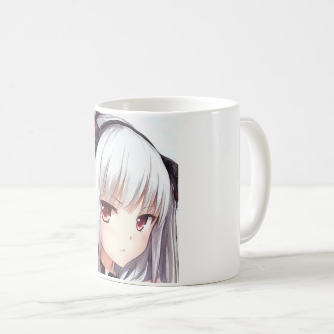 Anime annoyed silver-haired girl with garnet eyes coffee mug Anime Kupa Bardak Modern Anime Baskılı Kupa