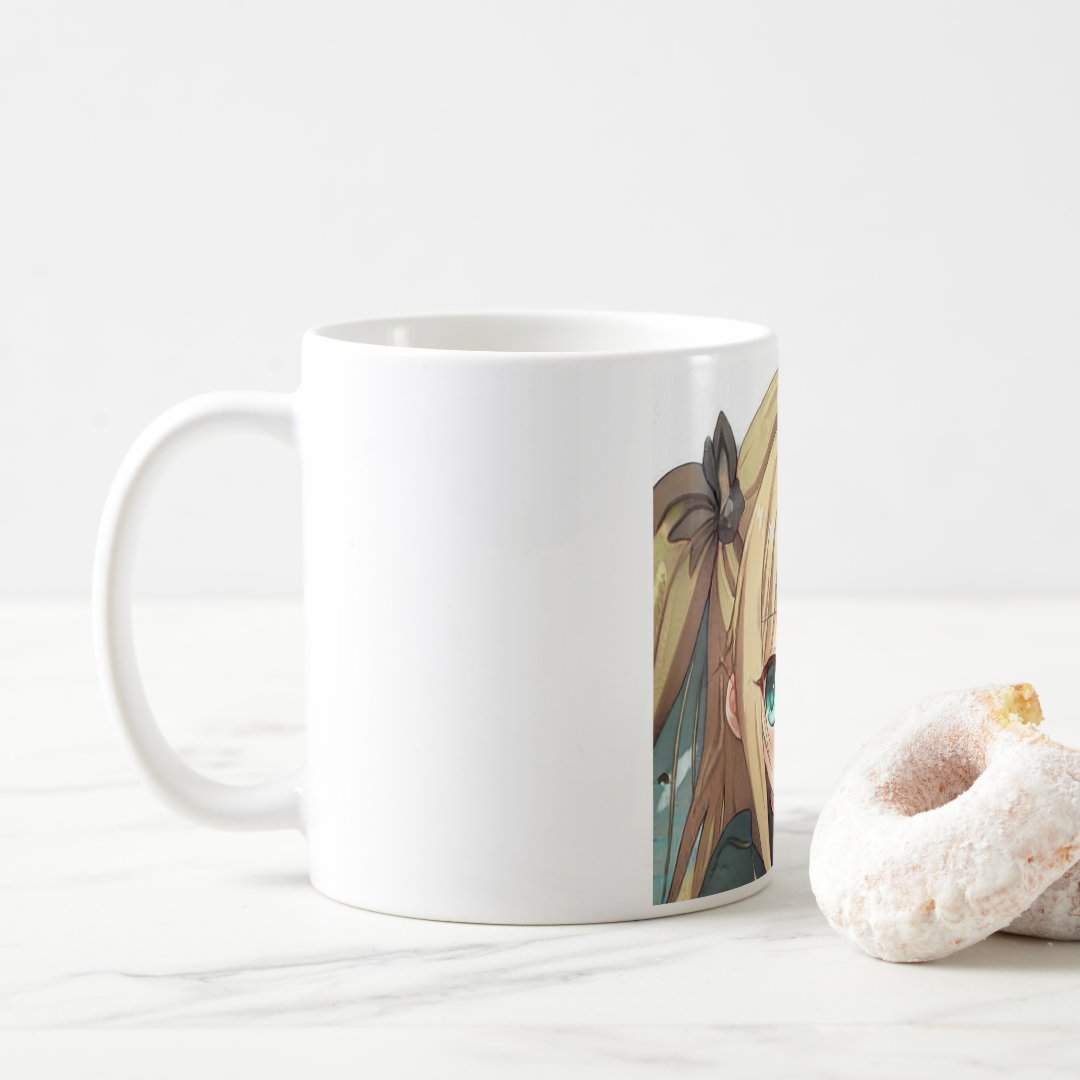 Anime blonde-haired girl emerald green eyes  coffee mug Anime Kupa Bardak Modern Anime Baskılı Kupa