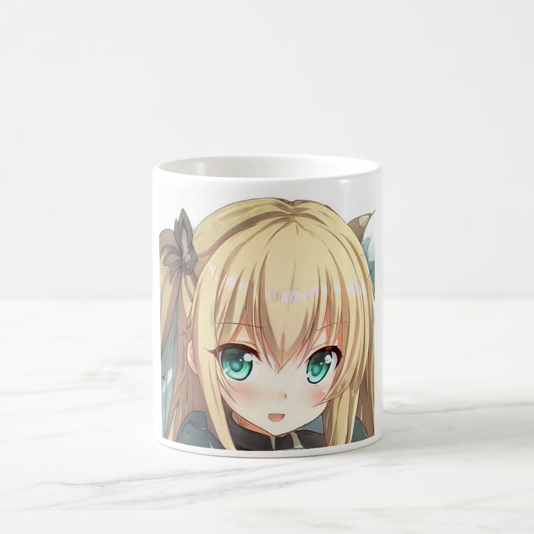 Anime blonde-haired girl emerald green eyes  coffee mug Anime Kupa Bardak Modern Anime Baskılı Kupa