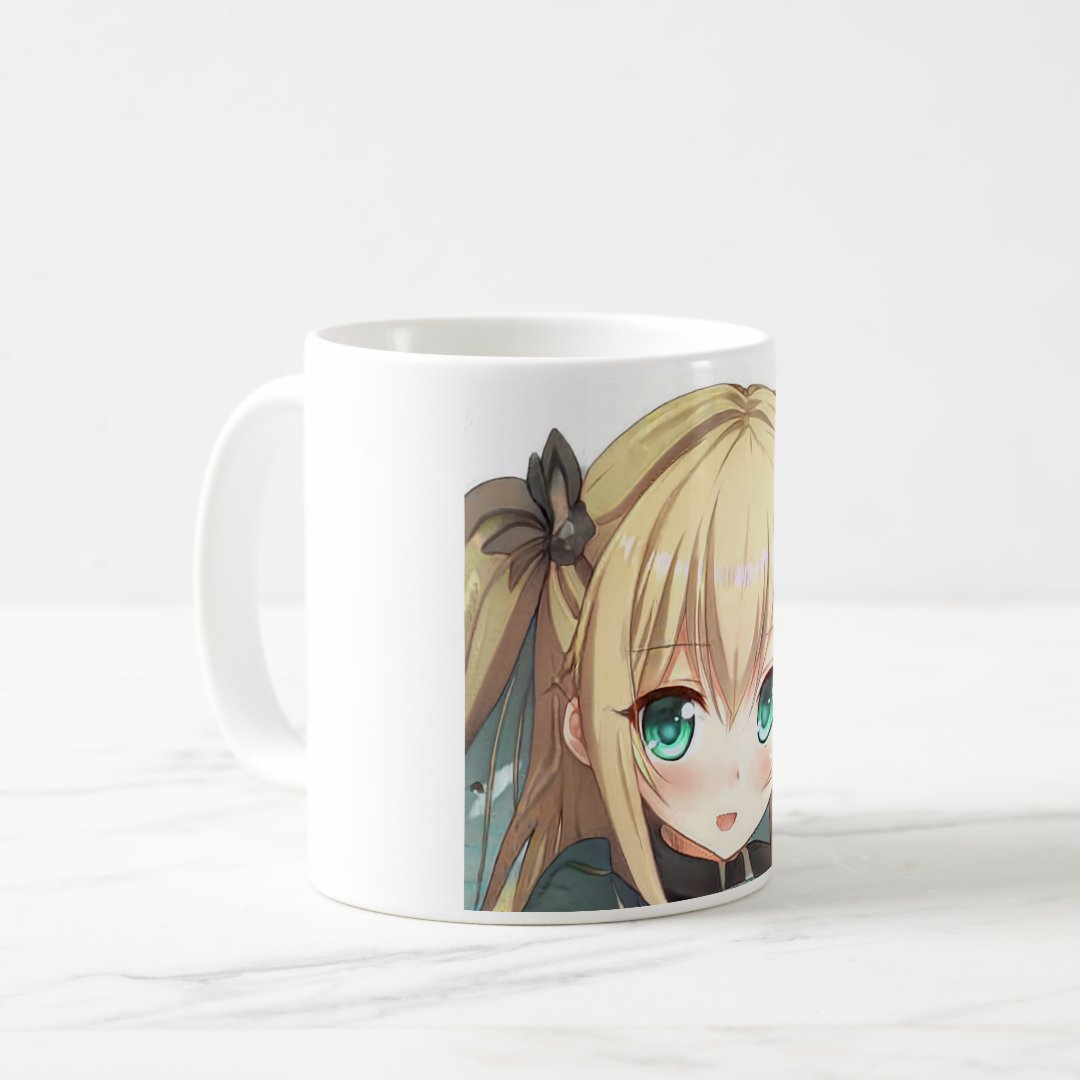 Anime blonde-haired girl emerald green eyes  coffee mug Anime Kupa Bardak Modern Anime Baskılı Kupa