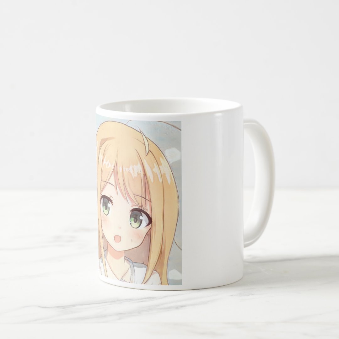 Anime blonde-haired girl green eyes coffee mug Anime Kupa Bardak Modern Anime Baskılı Kupa