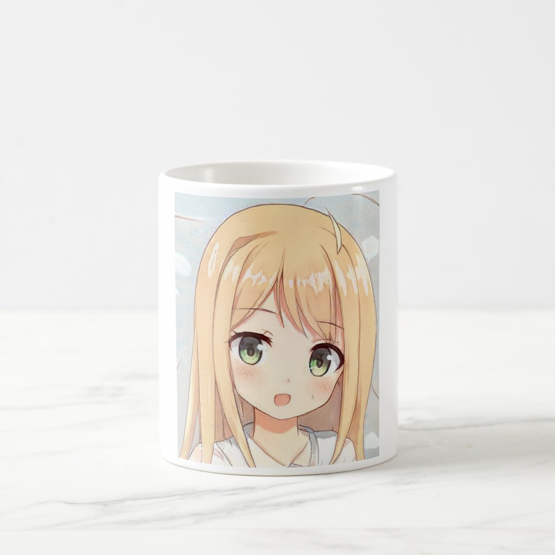Anime blonde-haired girl green eyes coffee mug Anime Kupa Bardak Modern Anime Baskılı Kupa