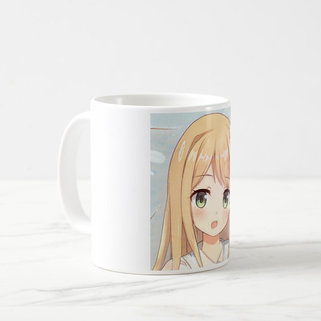Anime blonde-haired girl green eyes coffee mug Anime Kupa Bardak Modern Anime Baskılı Kupa