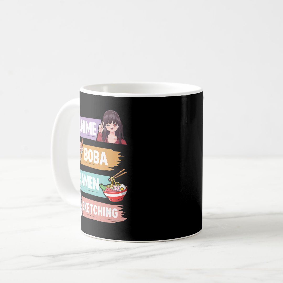 Anime Boba Ramen Sketching Otaku Kawaii Anime Girl Coffee Mug Anime Kupa Bardak Modern Anime Baskılı Kupa