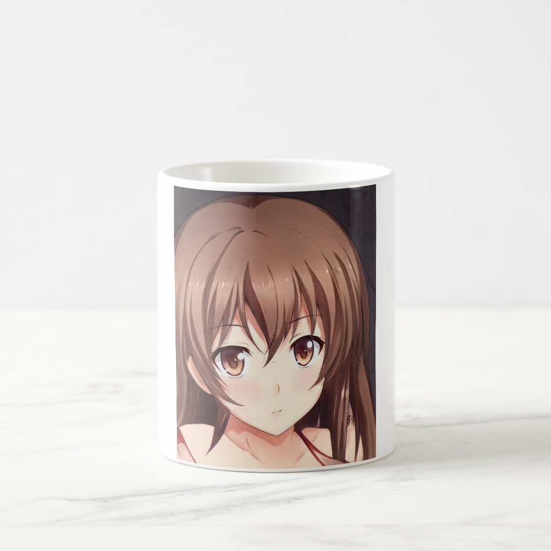 Anime brown-haired girl brown eyes coffee mug Anime Kupa Bardak Modern Anime Baskılı Kupa