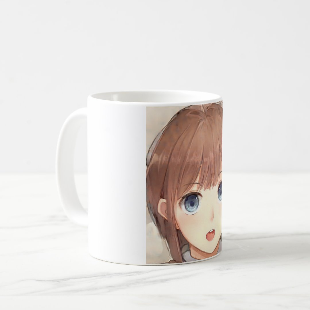 Anime brown-haired girl with blue eyes surprised coffee mug Anime Kupa Bardak Modern Anime Baskılı Kupa