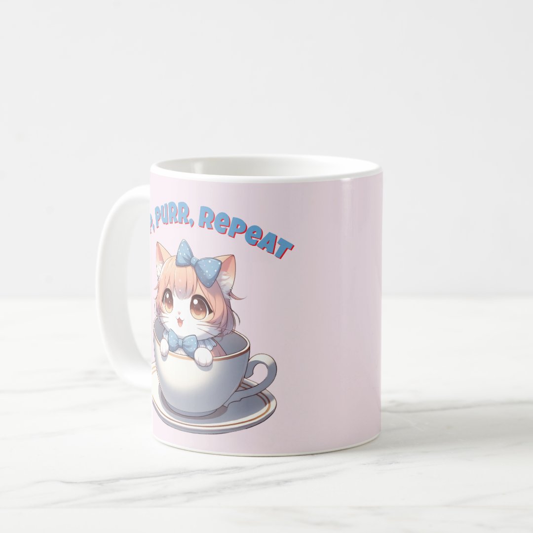 Anime Cat Sip Purr Repeat Coffee Mug Anime Kupa Bardak Modern Anime Baskılı Kupa