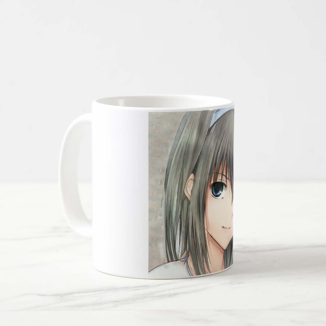 Anime dark-haired girl grey eyes Coffee Mug Anime Kupa Bardak Modern Anime Baskılı Kupa