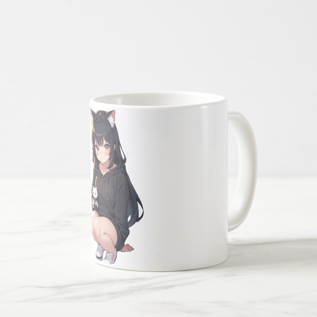 anime girl in a kitty hoodie coffee mug Anime Kupa Bardak Modern Anime Baskılı Kupa