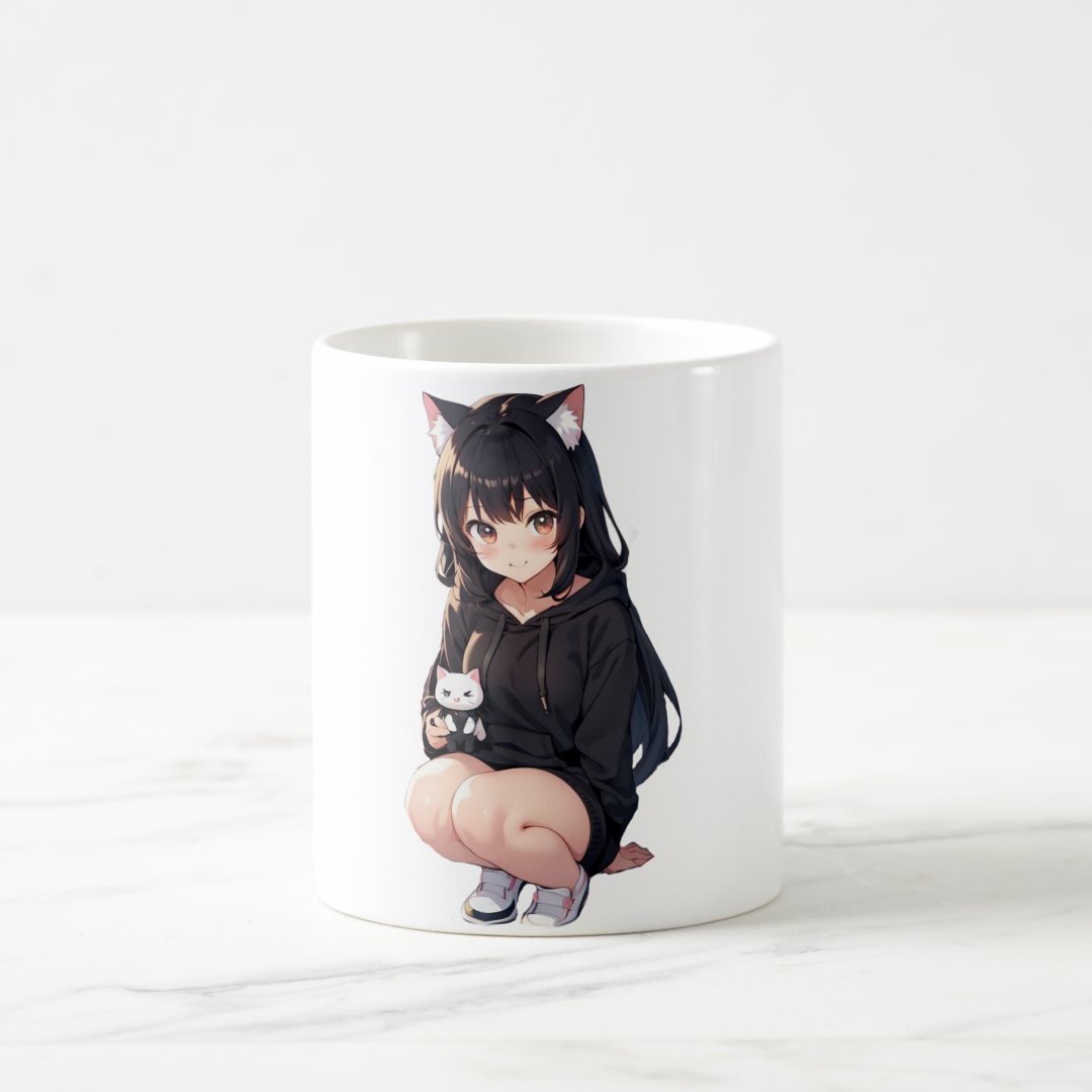 anime girl in a kitty hoodie coffee mug Anime Kupa Bardak Modern Anime Baskılı Kupa