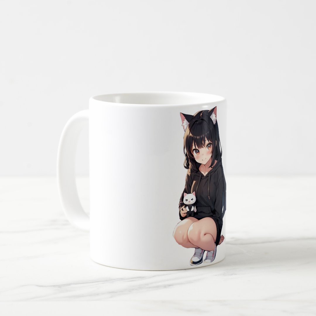 anime girl in a kitty hoodie coffee mug Anime Kupa Bardak Modern Anime Baskılı Kupa