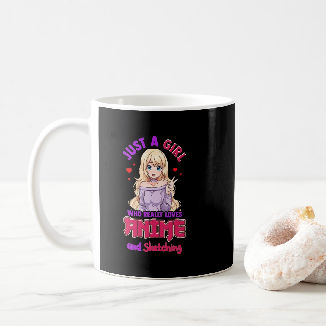 Anime Girl Just A Girl Who Loves Anime and Sketchi Coffee Mug Anime Kupa Bardak Modern Anime Baskılı Kupa