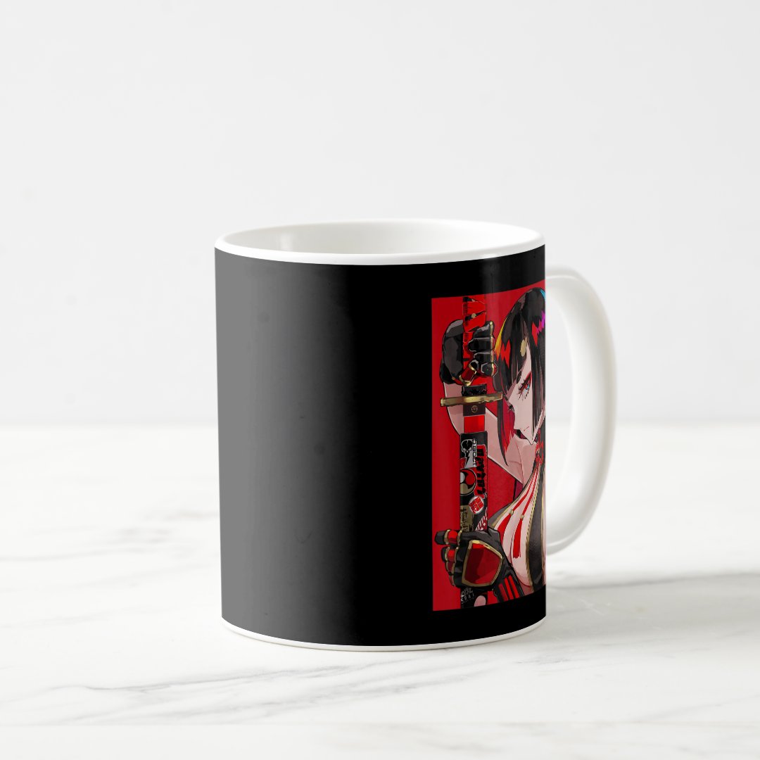 Anime Girl Samurai Waifu Japanese Aesthetic Otaku  Coffee Mug Anime Kupa Bardak Modern Anime Baskılı Kupa