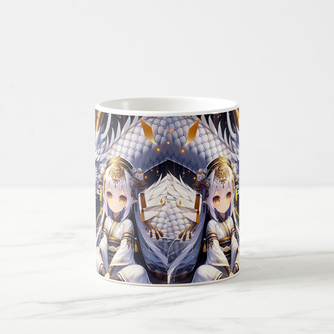 Anime Girl Warrior and Dragon Ai Art Coffee Mug Anime Kupa Bardak Modern Anime Baskılı Kupa