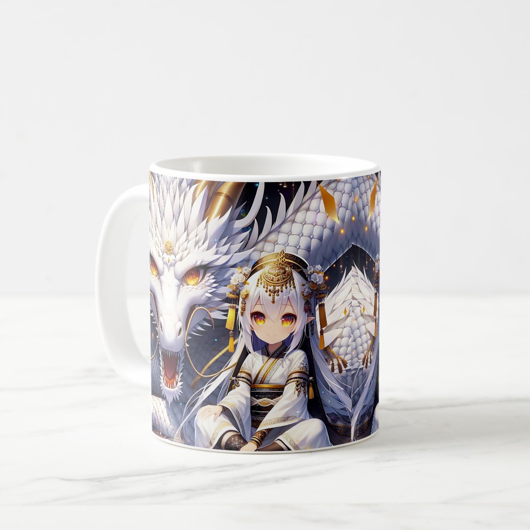 Anime Girl Warrior and Dragon Ai Art Coffee Mug Anime Kupa Bardak Modern Anime Baskılı Kupa