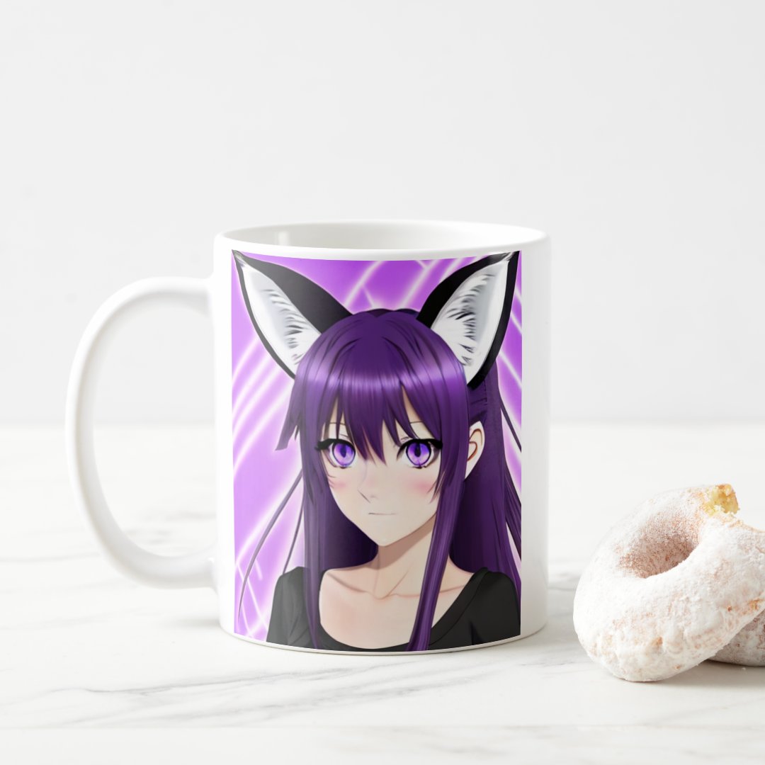 Anime Girl with Purple Hair and Eyes Coffee Mug Anime Kupa Bardak Modern Anime Baskılı Kupa