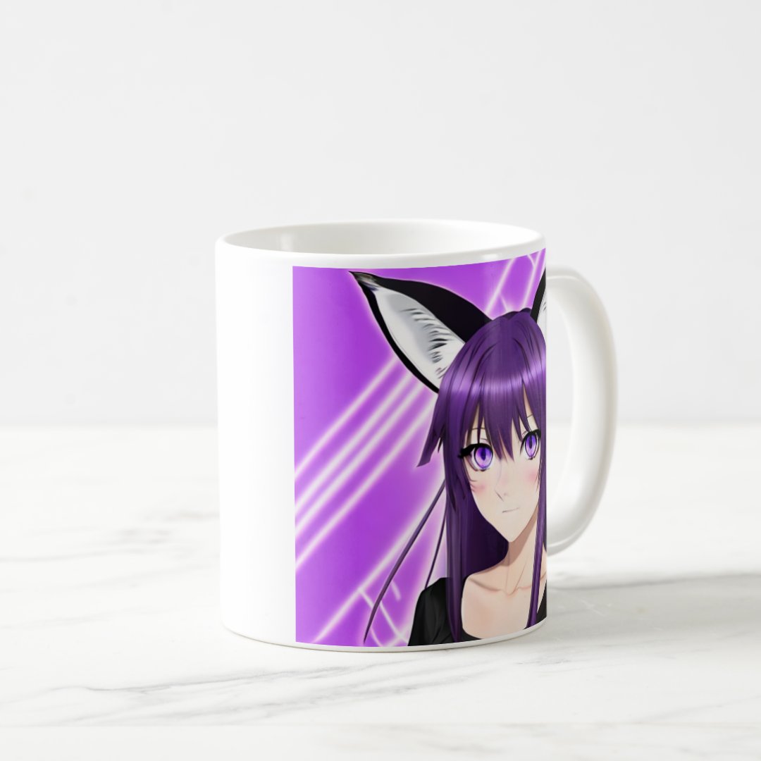 Anime Girl with Purple Hair and Eyes Coffee Mug Anime Kupa Bardak Modern Anime Baskılı Kupa