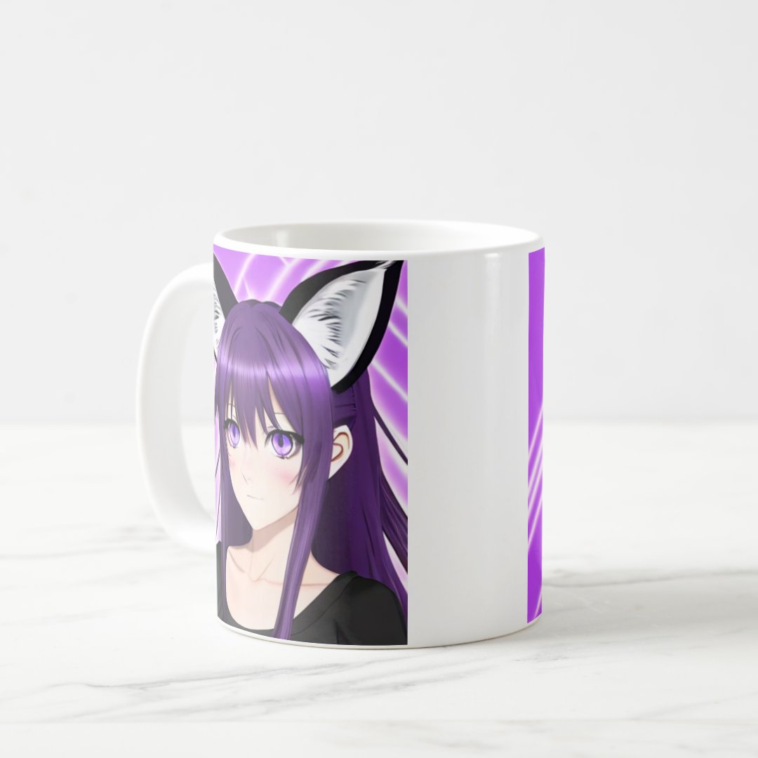 Anime Girl with Purple Hair and Eyes Coffee Mug Anime Kupa Bardak Modern Anime Baskılı Kupa