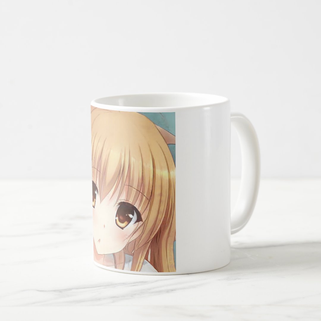 Anime gold-haired girl amber eyes surprised coffee mug Anime Kupa Bardak Modern Anime Baskılı Kupa