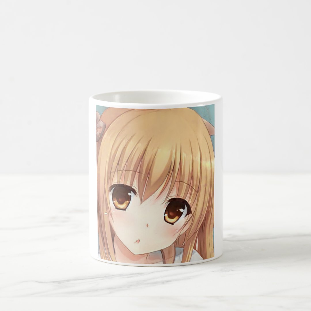 Anime gold-haired girl amber eyes surprised coffee mug Anime Kupa Bardak Modern Anime Baskılı Kupa