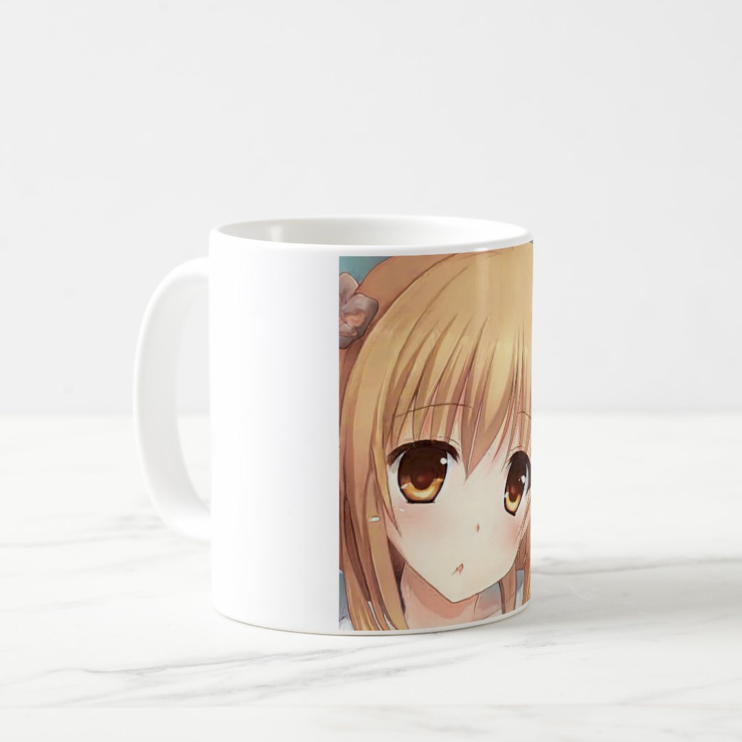 Anime gold-haired girl amber eyes surprised coffee mug Anime Kupa Bardak Modern Anime Baskılı Kupa