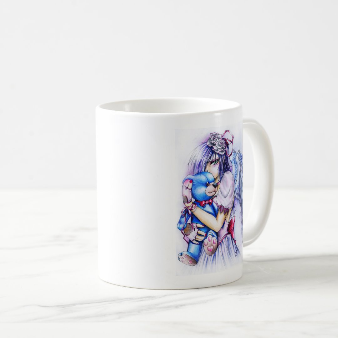 Anime Gothic Pink Angel Girl With Teddy Coffee Mug Anime Kupa Bardak Modern Anime Baskılı Kupa